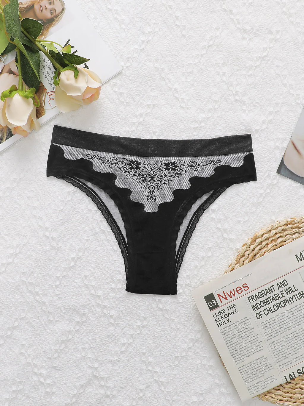 Culotte triangulaires sexy brodés de fleurs pour femmes
