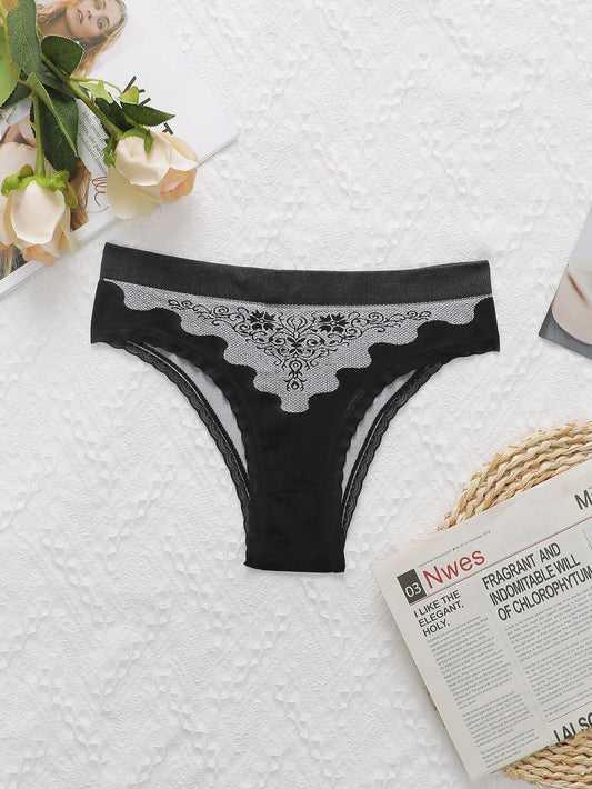 Culotte Triangle Femme à Broderies Florales