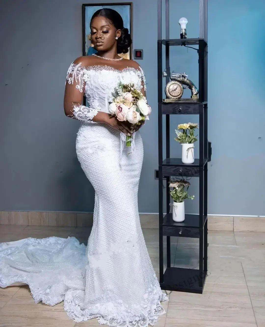 Robe de mariée sirène en dentelle pour femmes