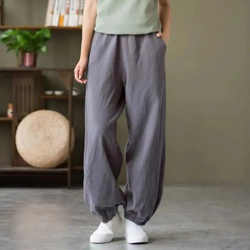Pantalon en coton et lin pour femmes