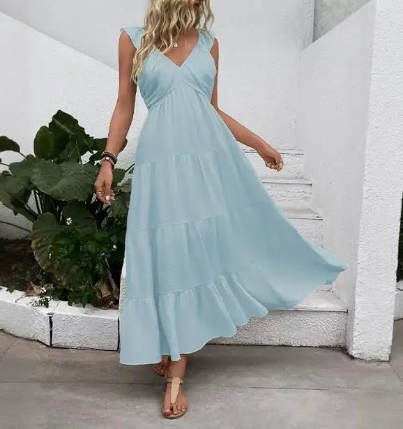 Robes sans manches et col en V pour femmes
