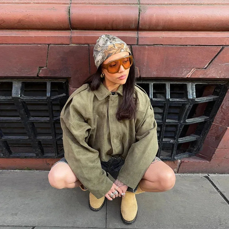 Blouson aviateur avec manches chauve-souris et fermeture éclair pour femmes
