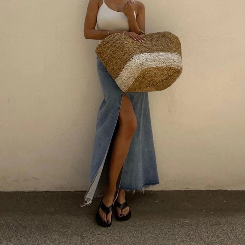 Jupe longue femme en jean vintage à boutons