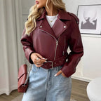 Veste courte en cuir PU pour femmes