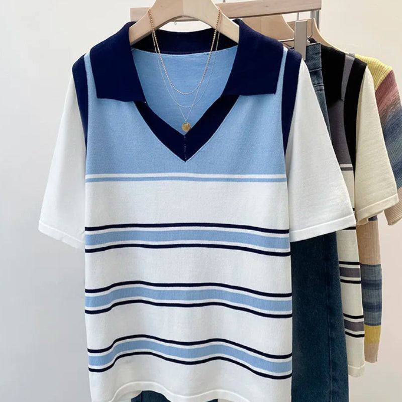 Pull à manches courtes en mousseline de soie pour femmes