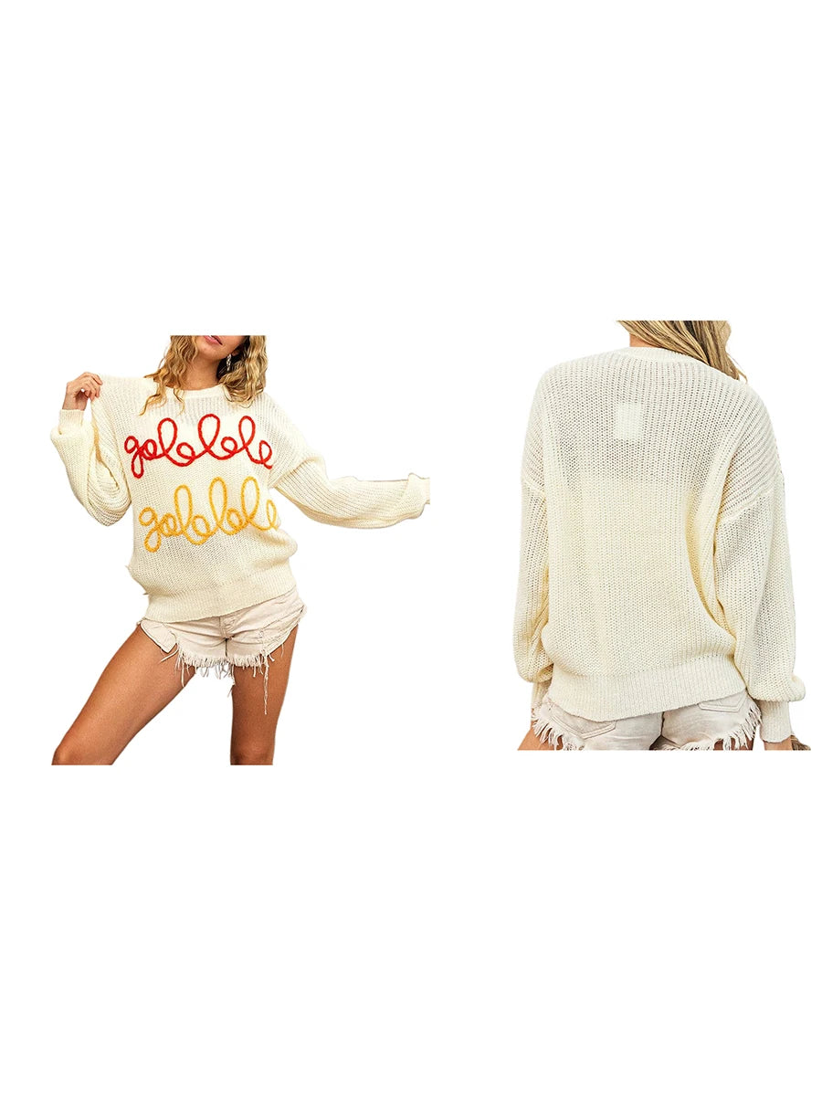 Pull en tricot brodé de lettres pour femmes