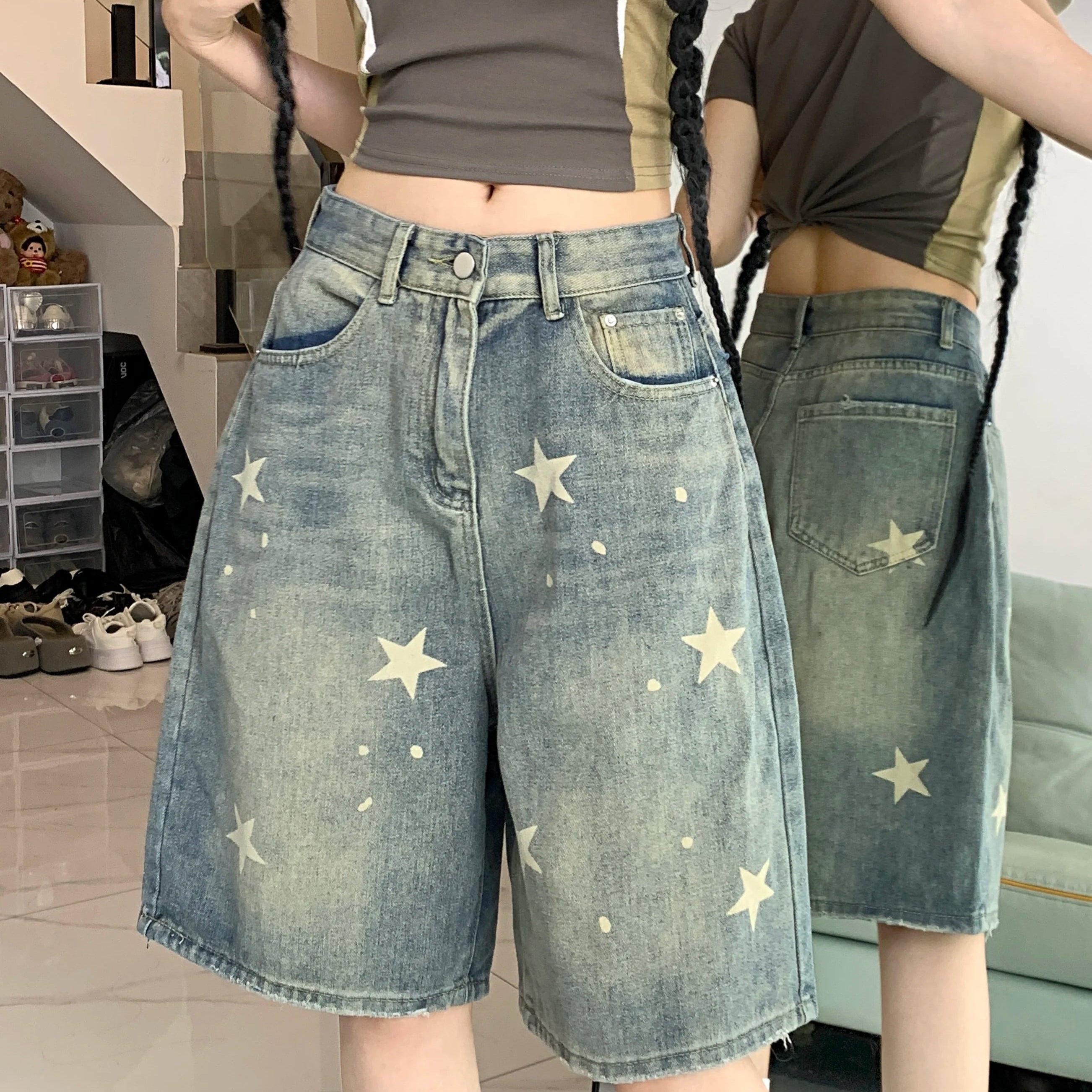 Short en Jean Baggy taille haute pour femmes