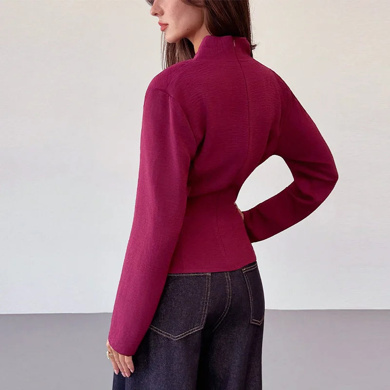 Chemise en soie glacée à manches longues pour femmes