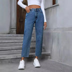 Pantalon en jean taille haute à jambe droite pour femmes