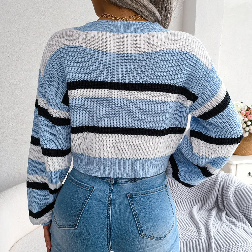 Pull Court Rayé Femme – Manches Cloche