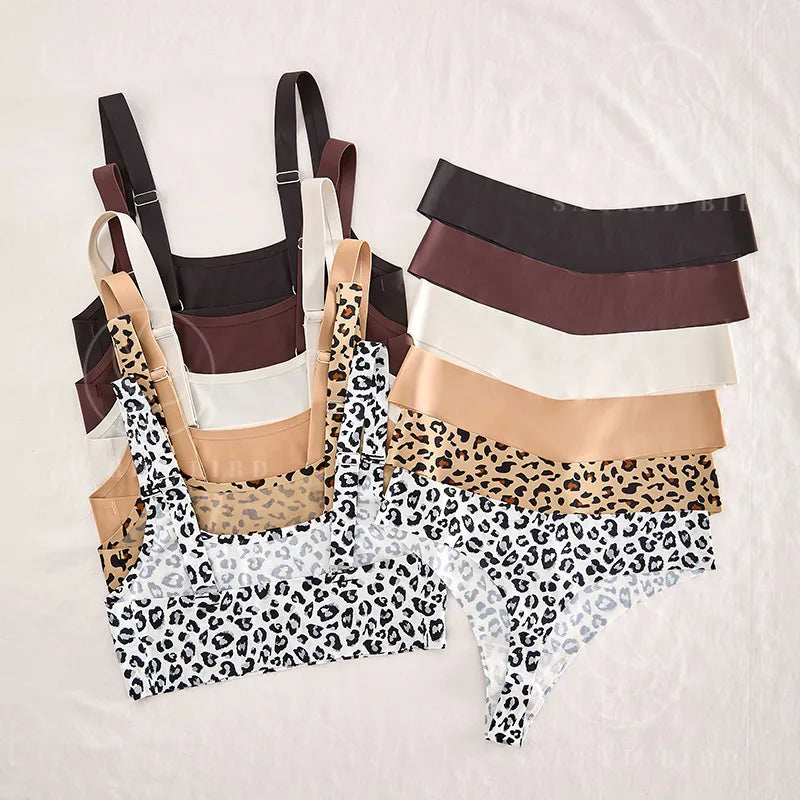 Ensemble de sous-vêtements imprimé léopard sans couture soutien-gorge et string pour femmes