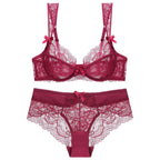 Ensemble de soutien-gorge en dentelle brodée Ultra fin et culotte pour femmes