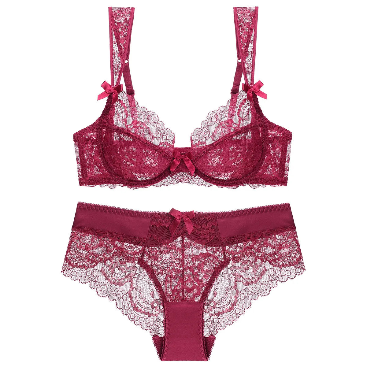 Ensemble de soutien-gorge en dentelle brodée Ultra fin et culotte pour femmes