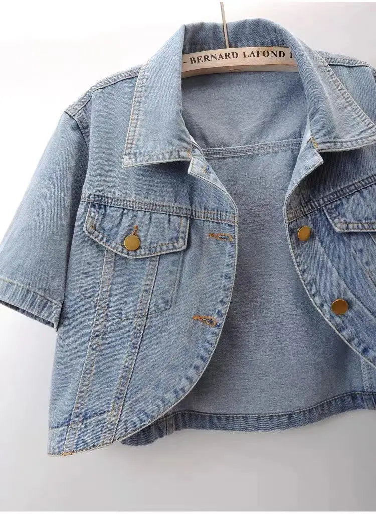 Veste en jean rose à manches courtes pour femmes