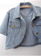 Veste en jean rose à manches courtes pour femmes