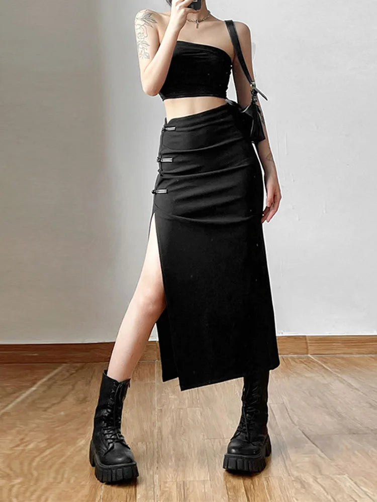 Jupe noire Sexy fendue pour femmes