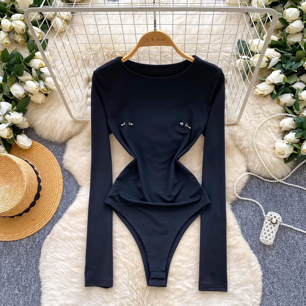 Body sexy noir à manches longues pour femmes