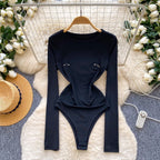 Body sexy noir à manches longues pour femmes