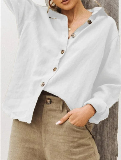 Chemise en Lin Femme – Col Rabattu et Manches Longues