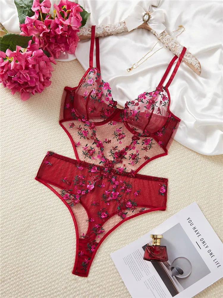 Lingerie sexy body une pièce soutien-gorge slips pour femmes