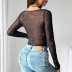 T-shirt court noir sexy à paillettes pour femmes