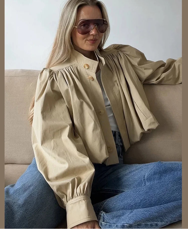 Veste courte tendance à col montant pour femmes