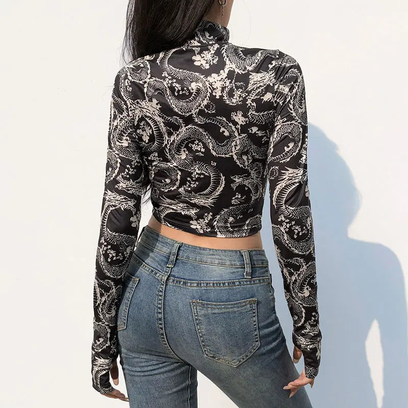T-shirt Slim à manches et col haut pour femmes