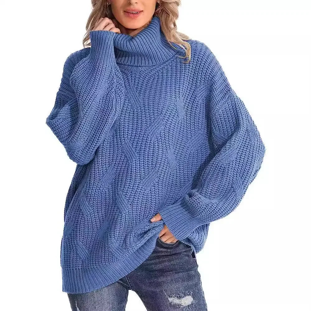 Pull polo ample à col roulé pour femmes
