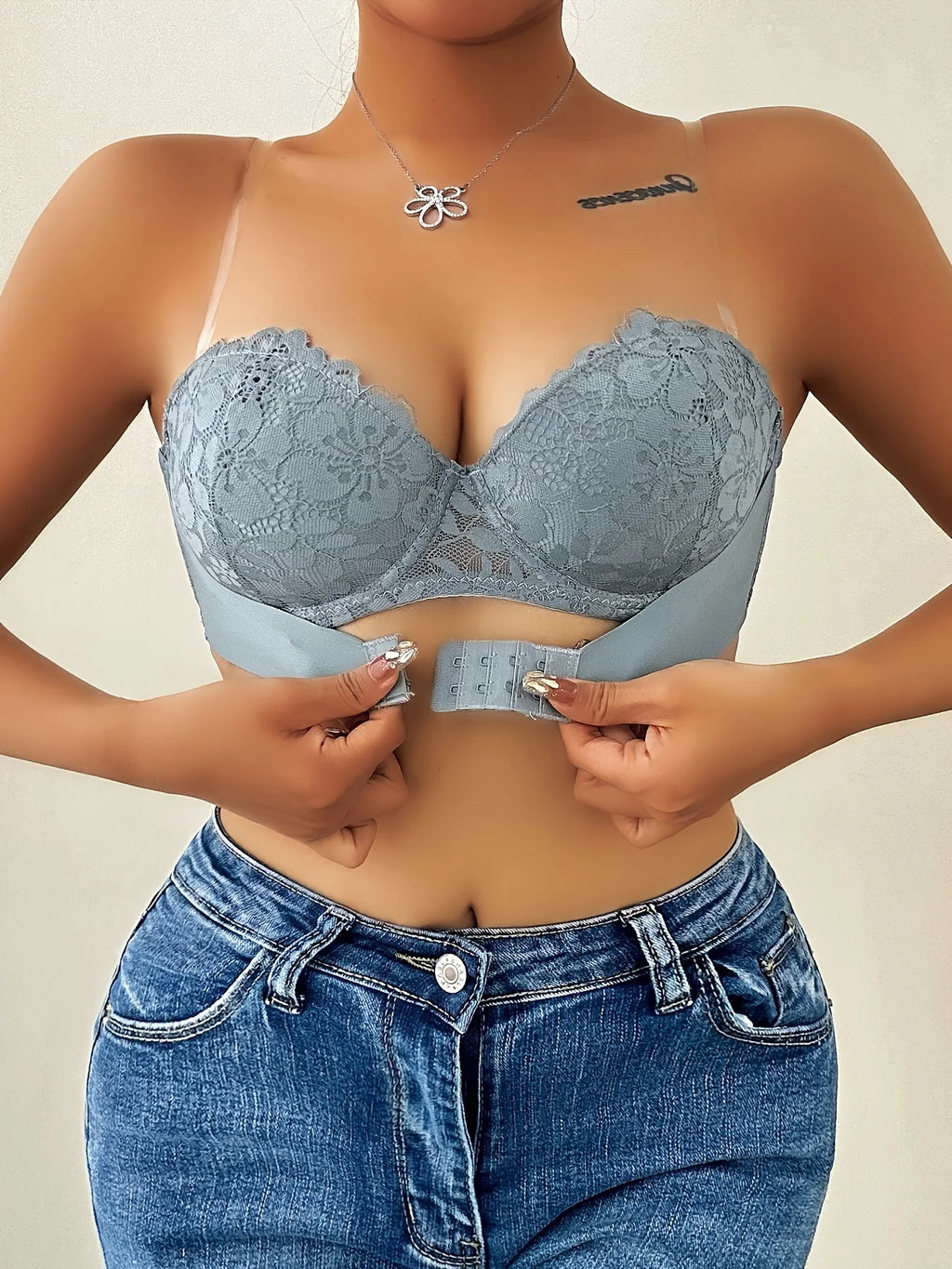 Soutien-gorge push-up semi-transparent à dentelle florale pour femmes
