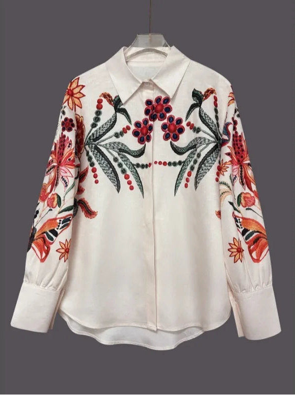 Chemisier Vintage Femme – Broderie Florale