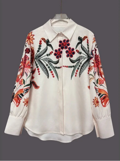 Chemisier Vintage Femme – Broderie Florale