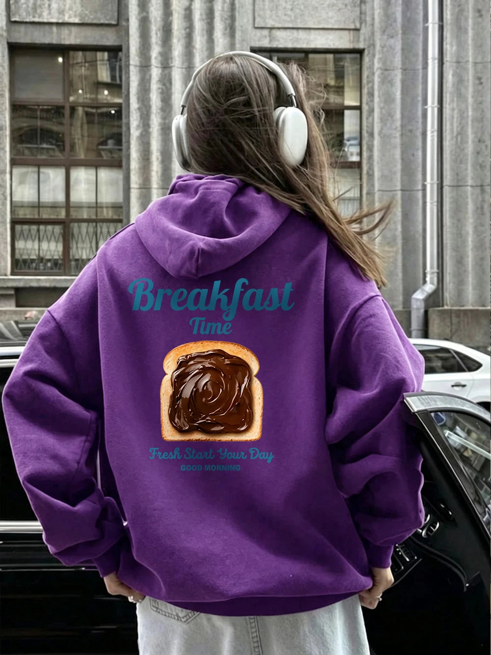 Sweat-shirt à capuche imprimé « Chocolate Toast Breakfast » pour femmes