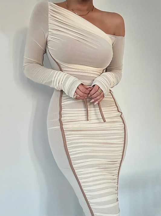 Robe Midi Asymétrique Femme – Manches Longues