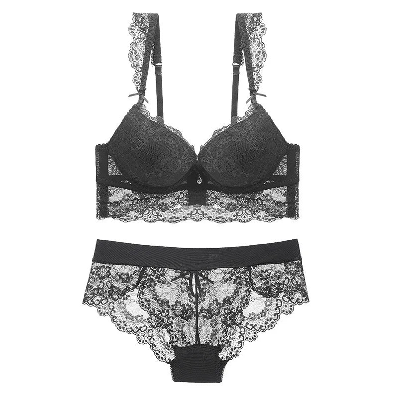 Ensemble soutien-gorge et culotte en dentelle brodée de fleurs pour femmes