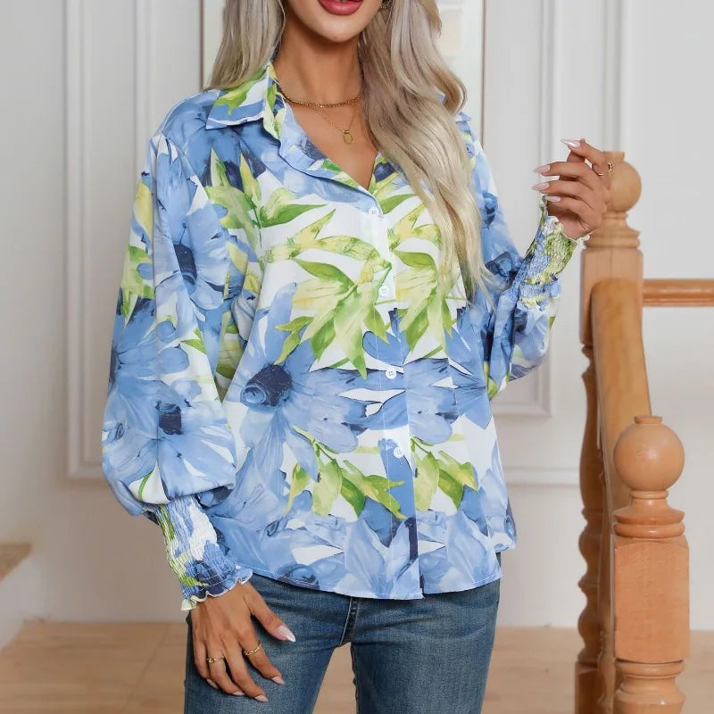Chemise à manches longues imprimé patchwork pour femmes