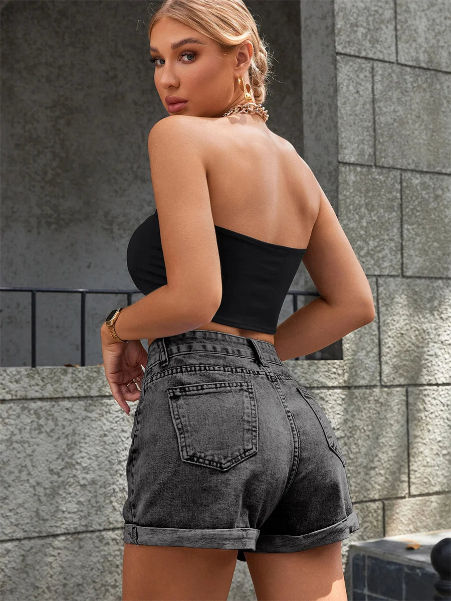 Short en jean à fermeture éclair pour femmes