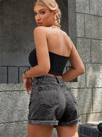 Short en jean à fermeture éclair pour femmes
