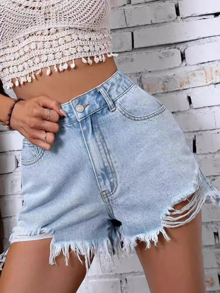 Short en Jean Femme – Taille Haute et Bords Effilochés