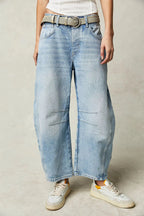 Pantalon en jean délavé taille mi-basse pour femmes