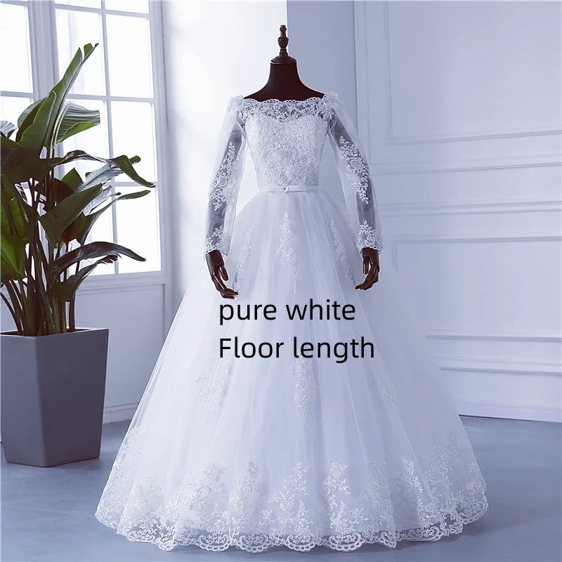 Robe de mariée à manches longues avec appliques en dentelle pour femmes