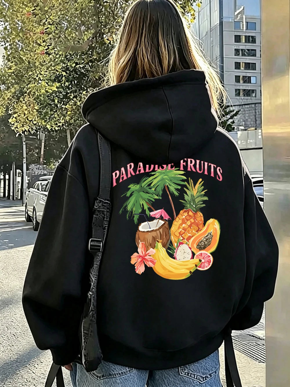 Sweat à capuche imprimé fruits du paradis frais et juteux pour femmes