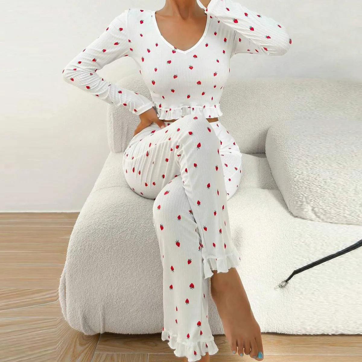 Pyjama à Fraises Femme – Ensemble Haut et Pantalon