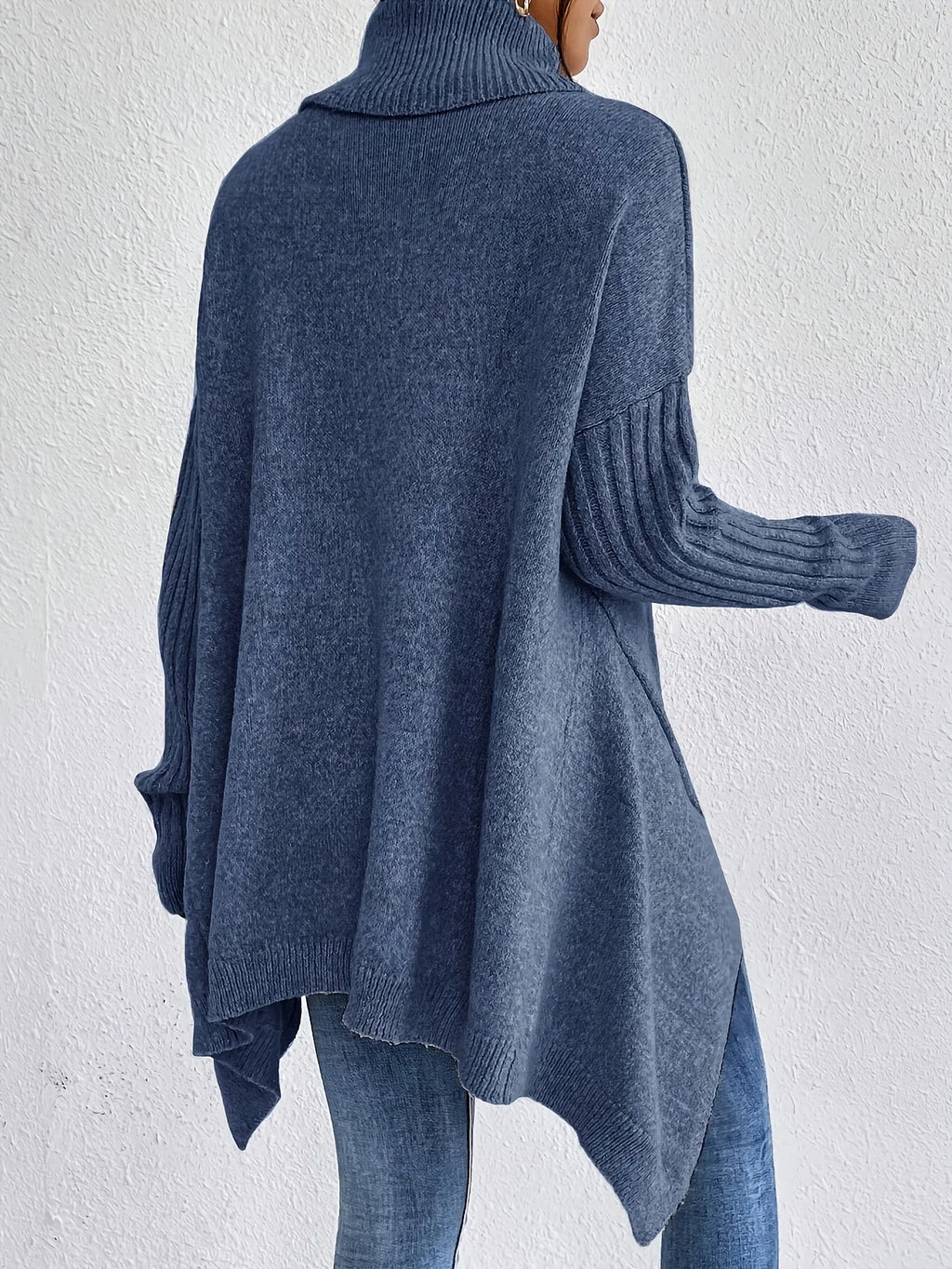 Pull en maille ample à col roulé bleu marine pour femmes