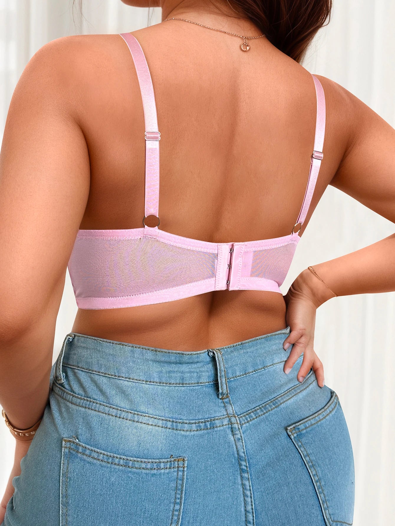 Soutien-gorge à couverture complète en dentelle rose pour femmes