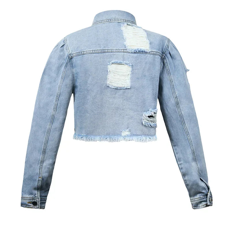 Veste Courte en Jean à Franges et Glands Streetwear pour Femmes
