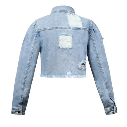 Veste Courte en Jean à Franges et Glands Streetwear pour Femmes