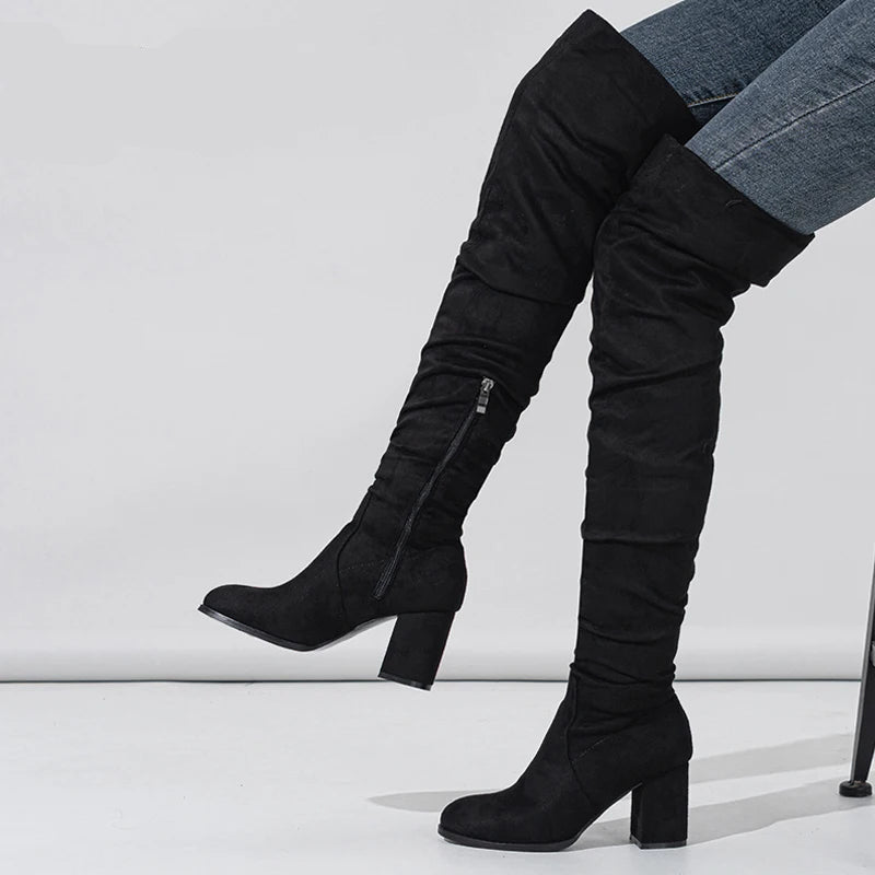 Bottes à glissière floquées pour femmes