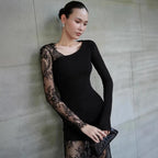 Robe longue sexy en dentelle imprimée pour femmes