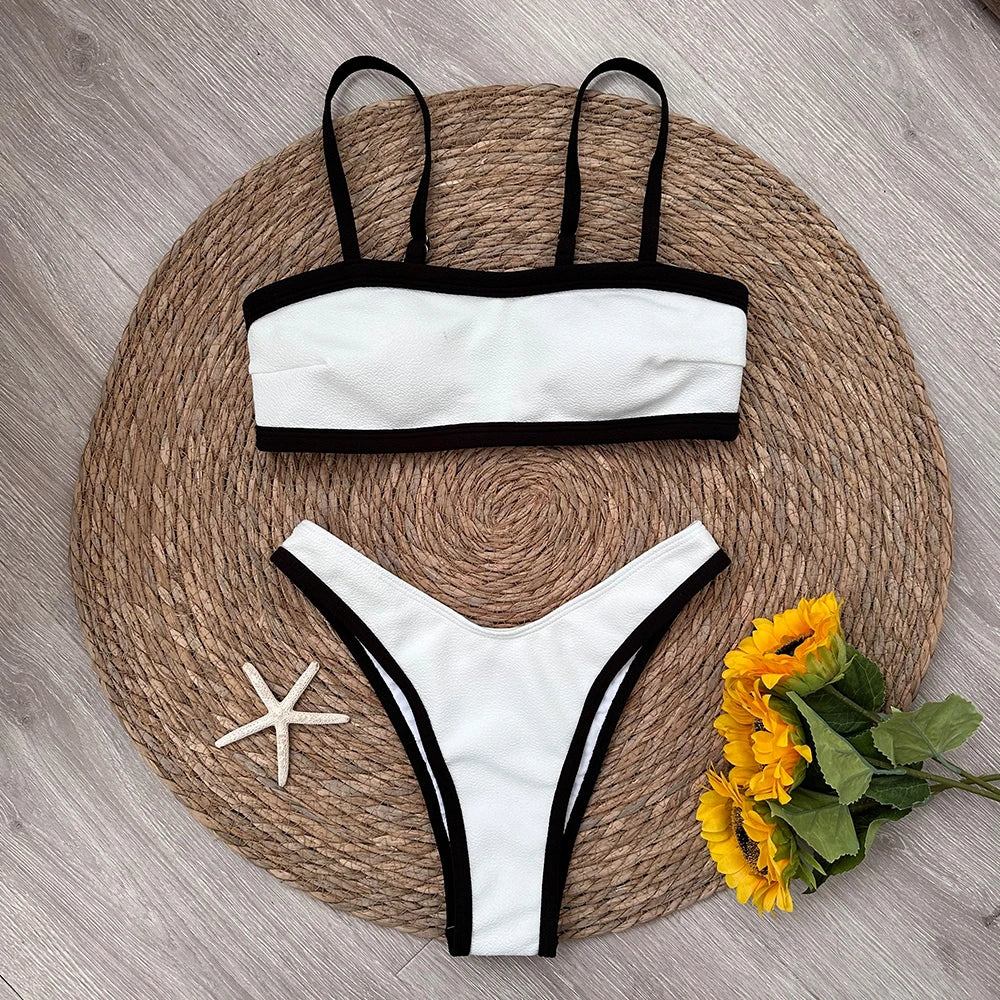Maillot de bain deux pièces noir et blanc pour femmes