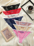 Ensemble de 7 pièces string sans trace en dentelle brodée avec lettres pour femmes